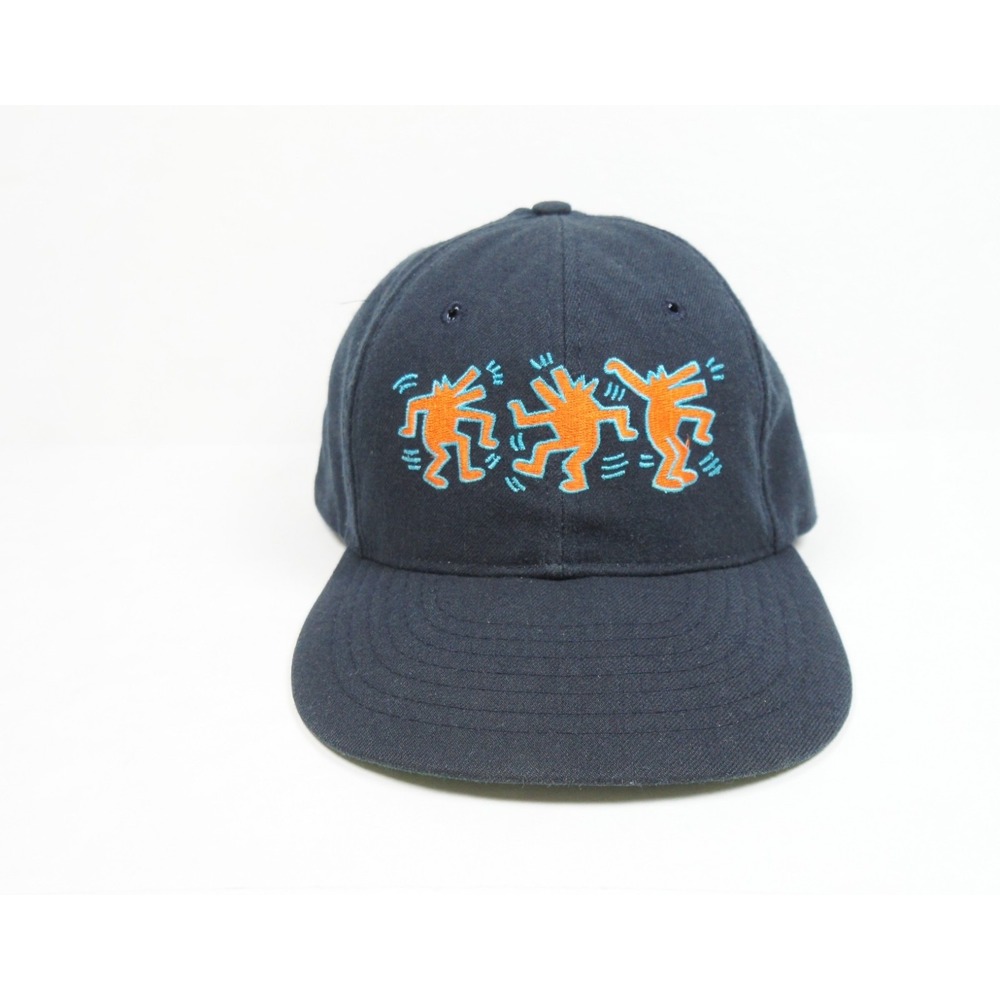 Vintage Keith Haring Hat Adult Blue Snapback Pop Shop Dancing Figures Art Cap